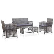 4-delige Loungeset met kussen poly rattan antraciet