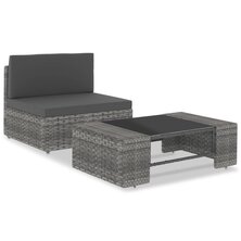 2-delige Loungeset poly rattan grijs