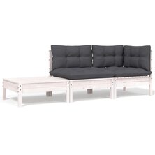 3-delige Loungeset met kussens massief grenenhout wit