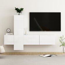 3-delige Tv-meubelset bewerkt hout hoogglans wit