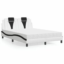 Bed met matras kunstleer wit en zwart 140x190 cm