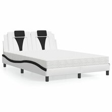 Bed met matras kunstleer wit en zwart 140x200 cm