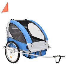 Fietstrailer en kinderwagen 2-in-1 blauw en grijs