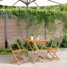 3-delige Bistroset poly rattan en massief hout grijs