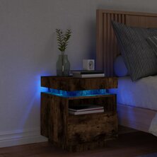 Nachtkastje met LED-verlichting 40x39x48,5 cm gerookt eiken