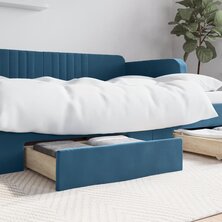 Bedlades 2 st bewerkt hout en fluweel blauw