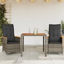 3-delige Bistroset met kussens poly rattan grijs