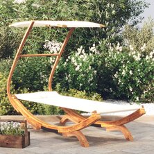 Loungebed met luifel 100x190x134 cm massief gebogen hout cr&egrave;me