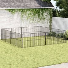 Hondenkennel 16 panelen gepoedercoat staal zwart