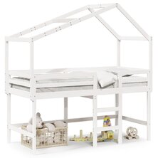 Halfhoogslaper met ladder en bedhuis grenenhout wit 90x200 cm