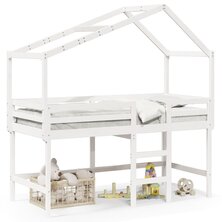 Halfhoogslaper met ladder en bedhuis grenenhout wit 90x190 cm
