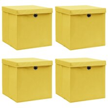 Opbergboxen met deksel 4 st 32x32x32 cm stof geel