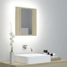Badkamerkast met spiegel LED 40x12x45 acryl sonoma eikenkleurig
