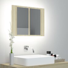 Badkamerkast met spiegel LED 60x12x45 acryl sonoma eikenkleurig