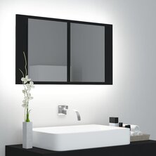 Badkamerkast met spiegel en LED 80x12x45 cm acryl zwart