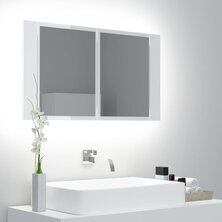 Badkamerkast met spiegel en LED 80x12x45 cm acryl hoogglans wit