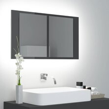 Badkamerkast met spiegel en LED 80x12x45 acryl hoogglans grijs