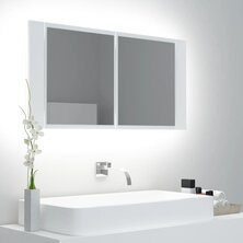 Badkamerkast met spiegel en LED 90x12x45 cm acryl wit