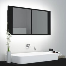 Badkamerkast met spiegel en LED 90x12x45 cm acryl zwart