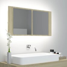 Badkamerkast met spiegel LED 90x12x45 acryl sonoma eikenkleurig
