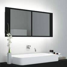 Badkamerkast met spiegel en LED 100x12x45 cm acryl zwart