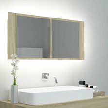 Badkamerkast met spiegel LED acryl sonoma eikenkleurig