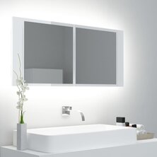 Badkamerkast met spiegel en LED 100x12x45cm acryl hoogglans wit