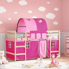 Kinderhoogslaper met tunnel 90x190 cm massief grenenhout roze