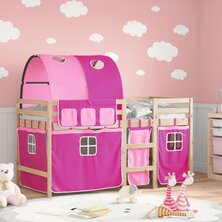 Kinderhoogslaper met tunnel 80x200 cm massief grenenhout roze