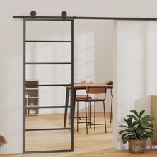 Schuifdeur 76x205 cm ESG-glas en aluminium zwart