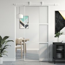 Schuifdeur 90x205 cm gehard glas en aluminium wit