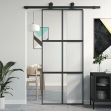 Schuifdeur 90x205 cm gehard glas en aluminium zwart