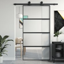 Schuifdeur 102,5x205 cm gehard glas en aluminium zwart