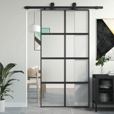 Schuifdeur 102,5x205 cm gehard glas en aluminium zwart