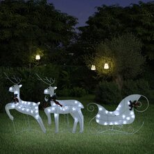 Kerstdecoratie rendieren en slee 60 LED&apos;s wit