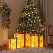 Kerstfiguur cadeaudoos 3 st verlicht 64 warmwitte LED&apos;s