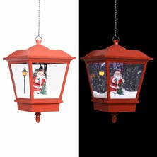 Kersthanglamp met LED-lamp en kerstman 27x27x45 cm rood