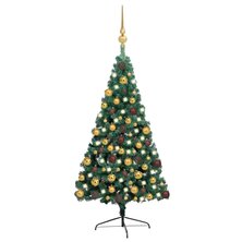 Kunstkerstboom met verlichting en kerstballen half 180 cm groen