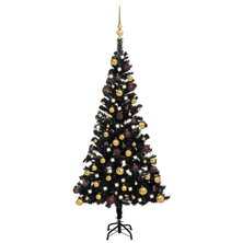 Kunstkerstboom met verlichting en kerstballen 120 cm PVC zwart