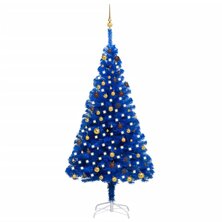 Kunstkerstboom met verlichting en kerstballen 210 cm PVC blauw