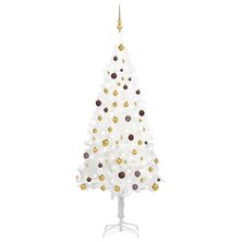 Kunstkerstboom met verlichting en kerstballen 210 cm PVC wit