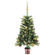 Kunstkerstboom met verlichting en kerstballen 65 cm groen