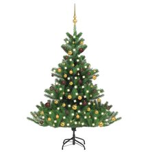 Kunstkerstboom Nordmann met LED&apos;s en kerstballen 120 cm groen