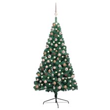 Kunstkerstboom met verlichting en kerstballen half 150 cm groen