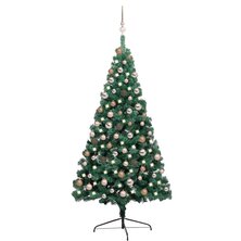 Kunstkerstboom met verlichting en kerstballen half 180 cm groen