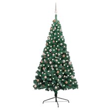 Kunstkerstboom met verlichting en kerstballen half 210 cm groen