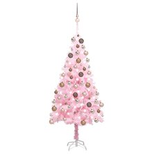 Kunstkerstboom met verlichting en kerstballen 150 cm PVC roze