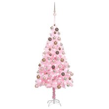 Kunstkerstboom met verlichting en kerstballen 180 cm PVC roze