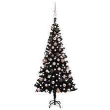 Kunstkerstboom met verlichting en kerstballen 150 cm PVC zwart