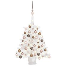 Kunstkerstboom met verlichting en kerstballen 65 cm wit